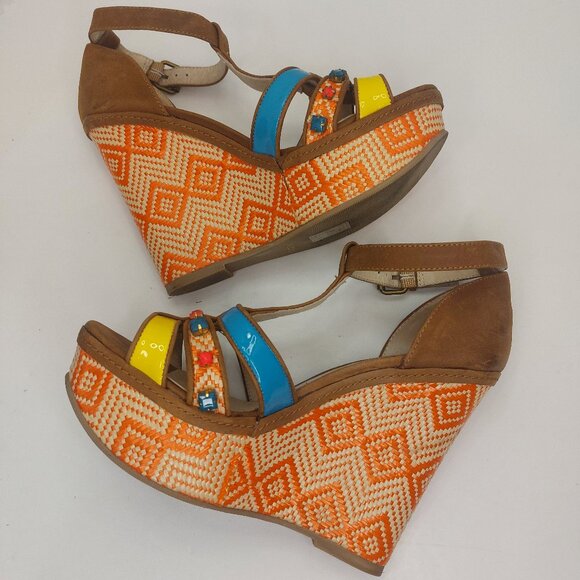 ALDO Multi Color Platform Wedge Sandals Women's Size US 6.5/ EUR 37 - Picture 5 of 11